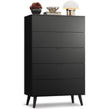 WLIVE 5 Drawer Dresser for Bedroom, Tall Wood Dresser, Black Dressers Storage Organizer with Sturdy Metal Handle, Chest of Drawers for Living Room, Hallway, Closet WLIVE