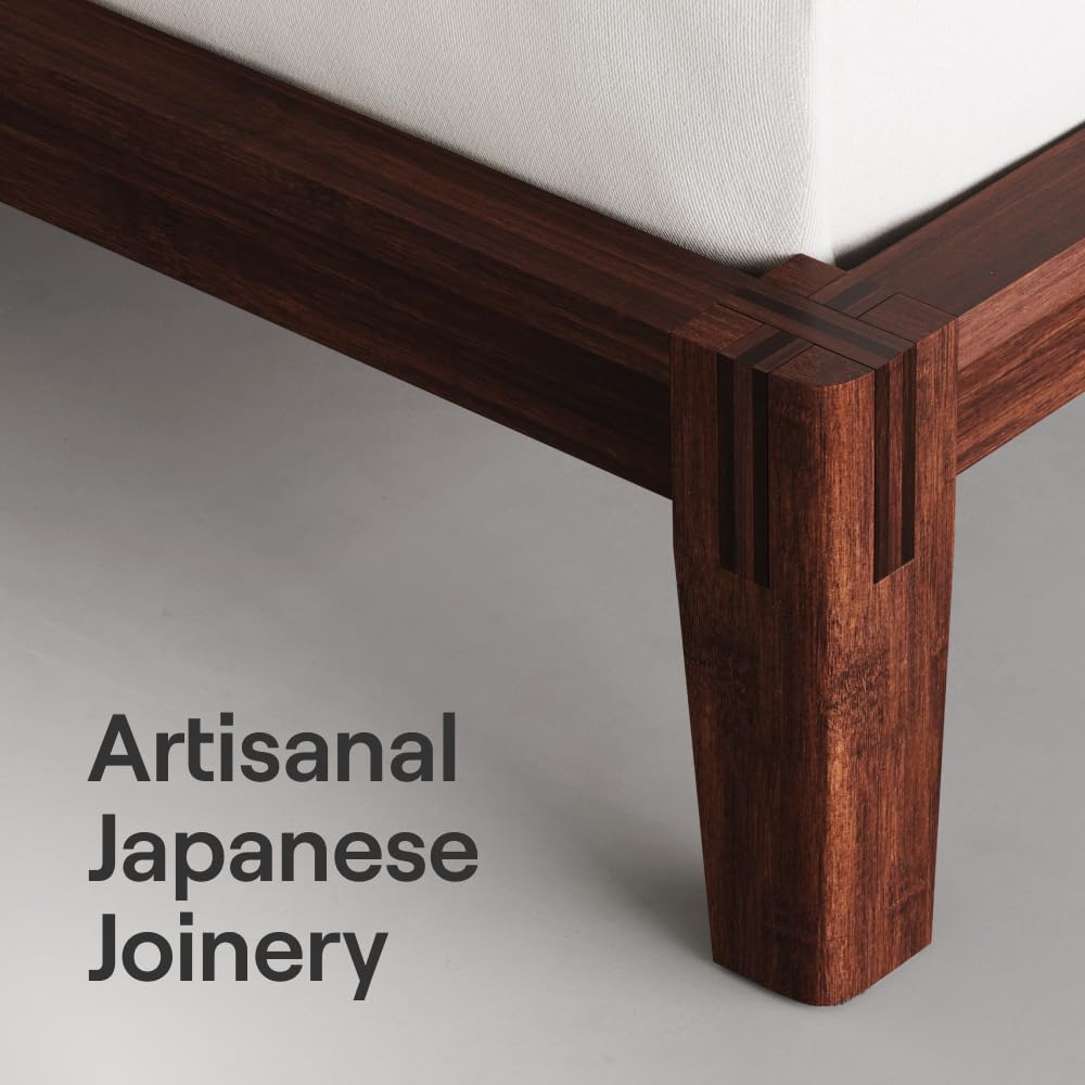 Nectar Bamboo Platform Bed Frame - Full - Walnut - Floating Center Support Legs - 12” Height - Easy Tool Free Set Up - Contemporary and Durable - Sturdy Wooden Support Slats - Holds Up to 800 Pounds Nectar