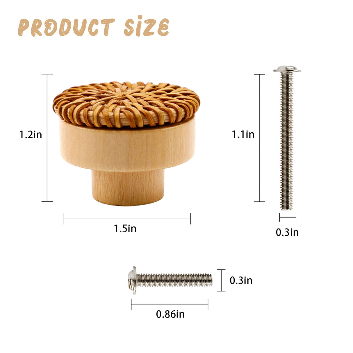 Junwapy 12 Pack Boho Rattan Dresser Knobs Durable Handmade Wooden Drawer Knobs Handmade Wicker Weave Pulls for Cabinets, Furniture Junwapy