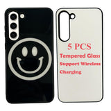 JUSTRY 5PCS Sublimation Blanks Phone Case Bulk Covers Compatible with Samsung Galaxy S23 5G, Support Wireless Charging, Easy to Sublimate DIY, 2 in 1 2D Soft Rubber Case + Tempered Glass Inserts JUSTRY