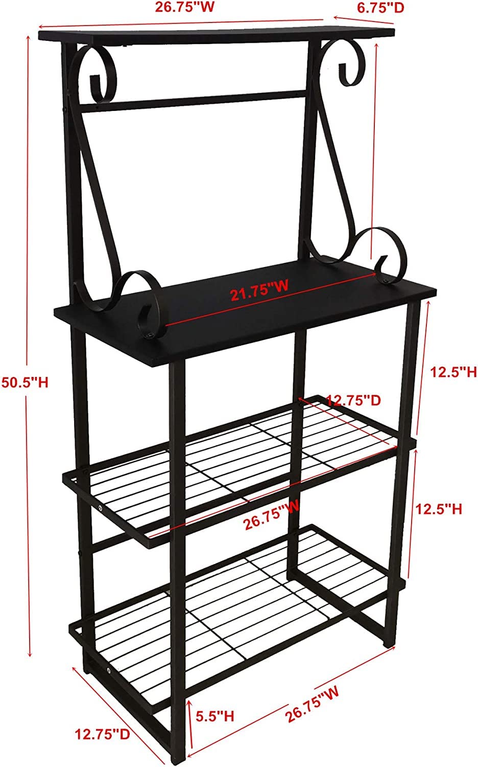 Kings Brand Furniture - Covington Metal Kitchen Shelves Baker’s Rack Microwave Stand, Pewter Kings Brand Furniture