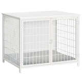 MAHANCRIS Dog Crate Furniture with Cushion, Wooden Dog Kennel with Double Doors, Heavy Duty Dog Cage for Small/Medium/Large Dogs, Indoor Dog House End Table, 31.5" L, White DCBW0701 MAHANCRIS