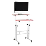 Mind Reader Standing Desk, Adjustable Height, Computer Desk, Laptop Desk, Portable, Rolling, 15" L x 22" W x 39" H, Pink Mind Reader