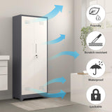 GREATMEET 65" H Broom Closet, Broom Closet Cabinet with Pegboard and Hanging Rod, Cleaning Tool Storage Cabinet, Tall Metal Utility Closet with Locking Doors for Bathroom, Garage GREATMEET