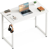 Casaottima 32 Inch Small Computer Desk for Home Office, Study Writing Table for Small Spaces, Simple Modern Desk with Headphone Hooks, Pure White Casaottima