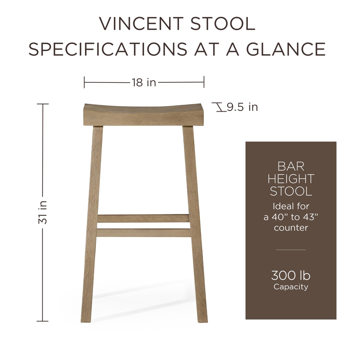 Maven Lane Kitchen Bar Stool, Modern Farmhouse Wood Barstool, Kitchen Island Chairs, Pub Bar Height Stools for Kitchen, Wide Comfortable Seat Backless Bar Stools, Vincent 31 Inch, Antiqued Grey Maven Lane