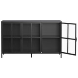 GLCHQ Metal Storage Cabinet with Tempered Glass Doors, Display Sideboard Cabinet for Home Office,Dining Room or Kitchen (Black, 3 Doors) GLCHQ