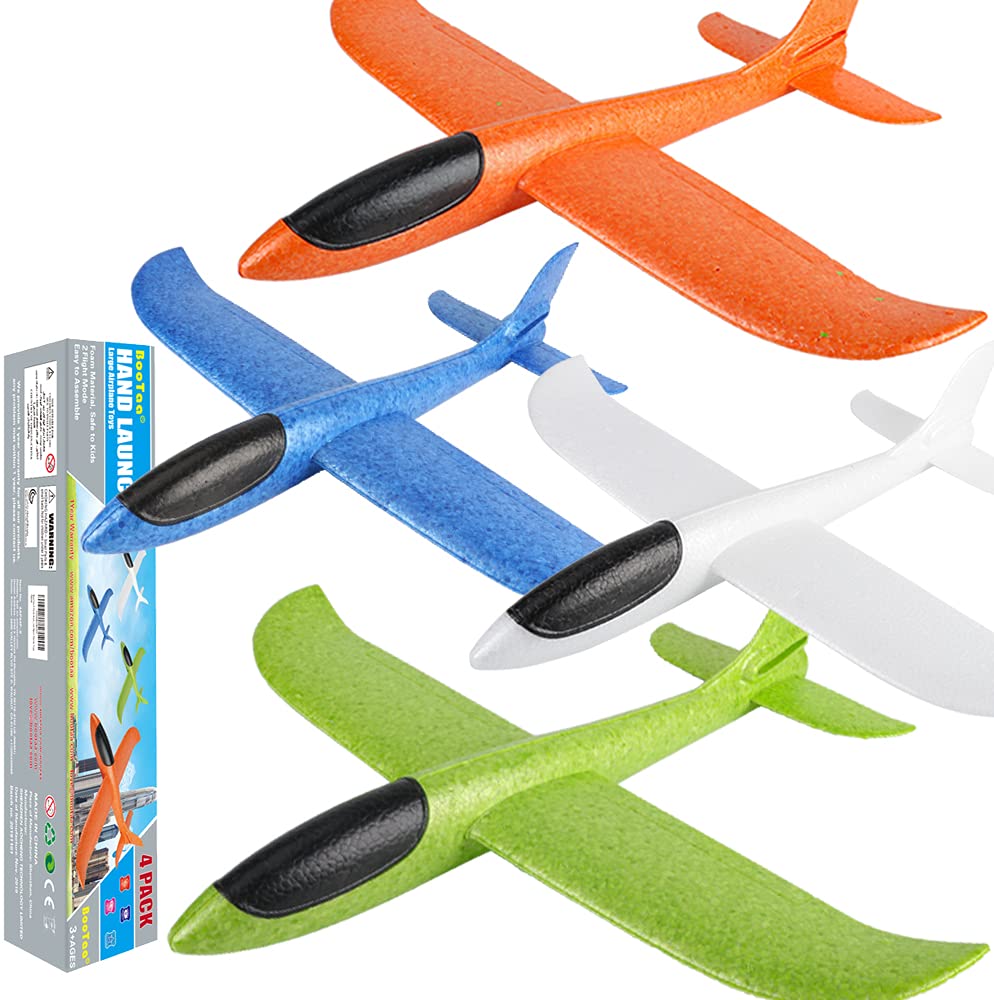 BooTaa 4 Pack Airplane/Flying Toys, 17.5" Large Throwing Foam Plane/Gliders, 2 Flight Mode, Birthday Gifts for Girls Kids 3 4 5 6 7 8 9 10 11 12 Year Old Boys,Outdoor Sport Game Toys BooTaa