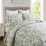 Travan 3-Piece Quilt Set Quilted Bedspread Lightweight Coverlet Set Garden Style Floral Printed Oversized Quilted Bedding Set with Shams for All Season, Exquisite, King Size Travan