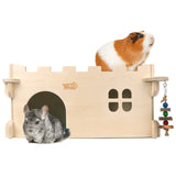 Castle Chinchilla House - Small Animal Hideout for Chinchilla Guinea Pig Hedgehog, or Rat - Ventilated Wooden Guinea Pig Hut Habitat with Multiple Doors (Large) YKD