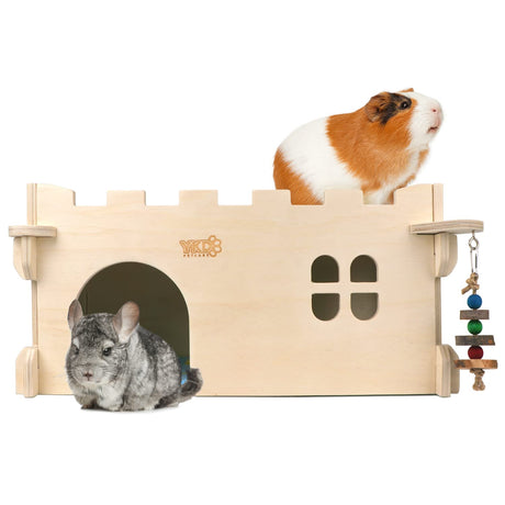 Castle Chinchilla House - Small Animal Hideout for Chinchilla Guinea Pig Hedgehog, or Rat - Ventilated Wooden Guinea Pig Hut Habitat with Multiple Doors (Large) YKD