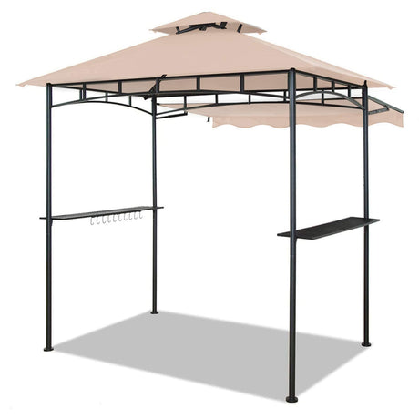 CHARMELEON Double Tiered Grill Gazebo 5x8, Outdoor BBQ Patio Canopy Tent with Stretchable Side Awning (Beige) CHARMELEON