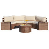 ECOTOUGE 7 Piece Patio Furniture Sets, Half-Moon Circle Conversation Set, Curved Wicker Outdoor Sectional with 2 Storage Armrests and Glass Coffee Table, Garden Balcony and Backyard (Beige) ECOTOUGE
