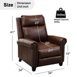 CANMOV Leather Pushback Recliner Chair, Classic and Traditional Push Back Recliner Chair with Rivet Decoration for Living Room, Adjustable Single Sofa, Brown CANMOV