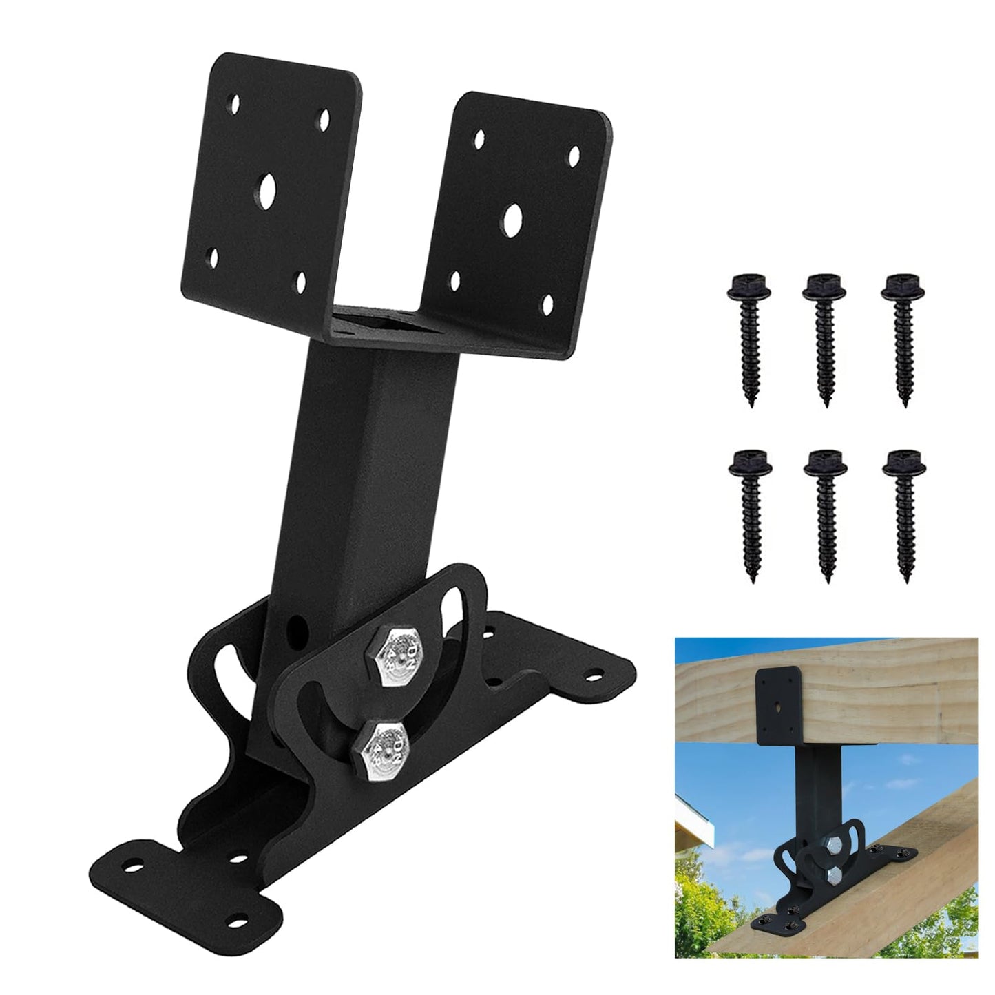 Wpbhk 1Pcs Roof Riser Brackets Kit Pergola Roof Riser Beam Bracket Pergola Support Brackets, Heavy Duty Roof Mount Brackets 3-1/2" Saddle Black for Pergola