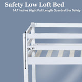 Anwick Twin Low Loft Bed with Stairs and High Guardrail, Wood Junior Loft Bed Frame for Kids Toddler, Space Saving, No Box Spring Needed (White) Anwick