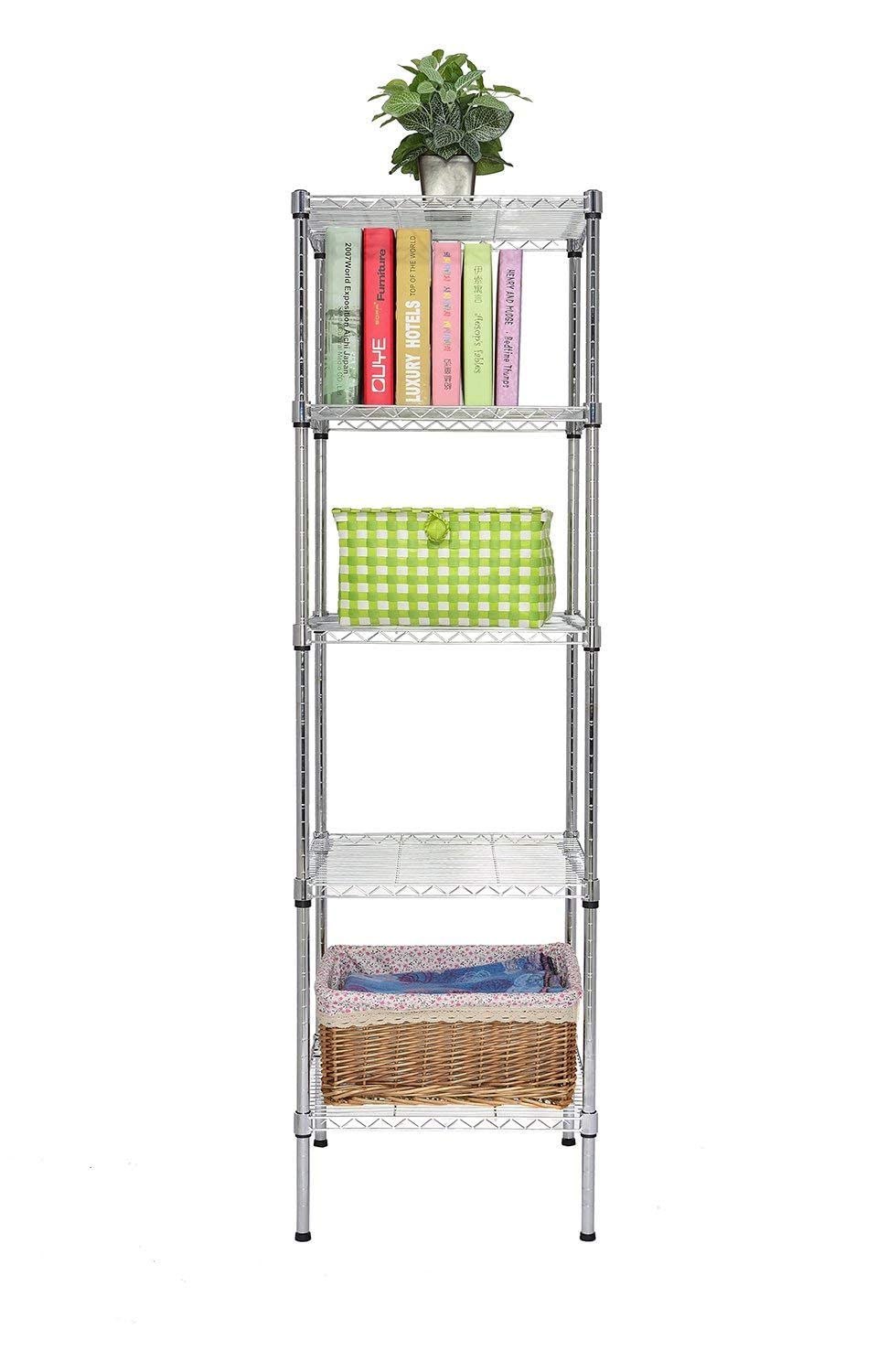 Finnhomy Heavy Duty 5 Tier Wire Shelving Unit, 18x18x59-inches 5 Shelves Storage Rack, Metal Shelving with Thicken Steel Tube, NSF Certified, Chrome Finnhomy
