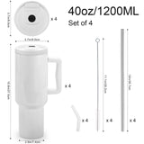 Sublimation Tumblers, 4 Pack 40oz Insulated Tumbler, 100% Leak Proof, with Handle & Lid & Straw & Brush, Stainless Steel Iced Coffee Tumbler Bulk, DIY Gift for Women Men Travel Party Car Office, White Skyflora
