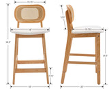 EALSON Counter Height Bar Stools Set of 2 Rattan Back Farmhouse Barstools Mid Century Modern Wood Bar Chairs Comfortable Sherpa Upholstered Kitchen Island Chairs for Pub/Breakfast Bar, Beige EALSON