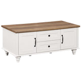 WAMPAT White Coffee Table with Drawers & Storage Cabinet, Modern Rectangle Center Table for Living Room, Rustic Wooden Cocktail Table Tea Table for Home, Office WAMPAT