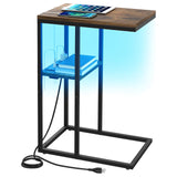 Yoobure LED C Shaped End Table with Charging Station, Small Side Tables for Living Room Bedroom, TV Tray Table with USB Ports and Outlets for Small Spaces, C Table for Couch Sofa, Bed Side Table Yoobure