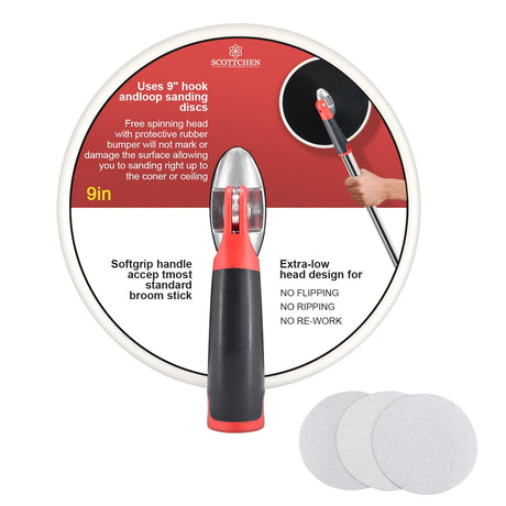 SCOTTCHEN Drywall Sander 9 Inch Radial Round Pole Sander for Dry Wall Include 3pcs Sanding Sheets 80，100，150 Grits SCOTTCHEN