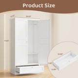 ZAOUS Metal Armoire Wardrobe Closet,72" Tall Wardrobe Cabinet with Drawer,2 Doors Armoire Storage Closet with Adjustable Shelves and Hanging Rod for Bedroom,White ZAOUS