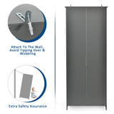 SILKYDRY 71.5" Grey Freestanding Bookshelf with Doors and Adjustable Shelves SILKYDRY