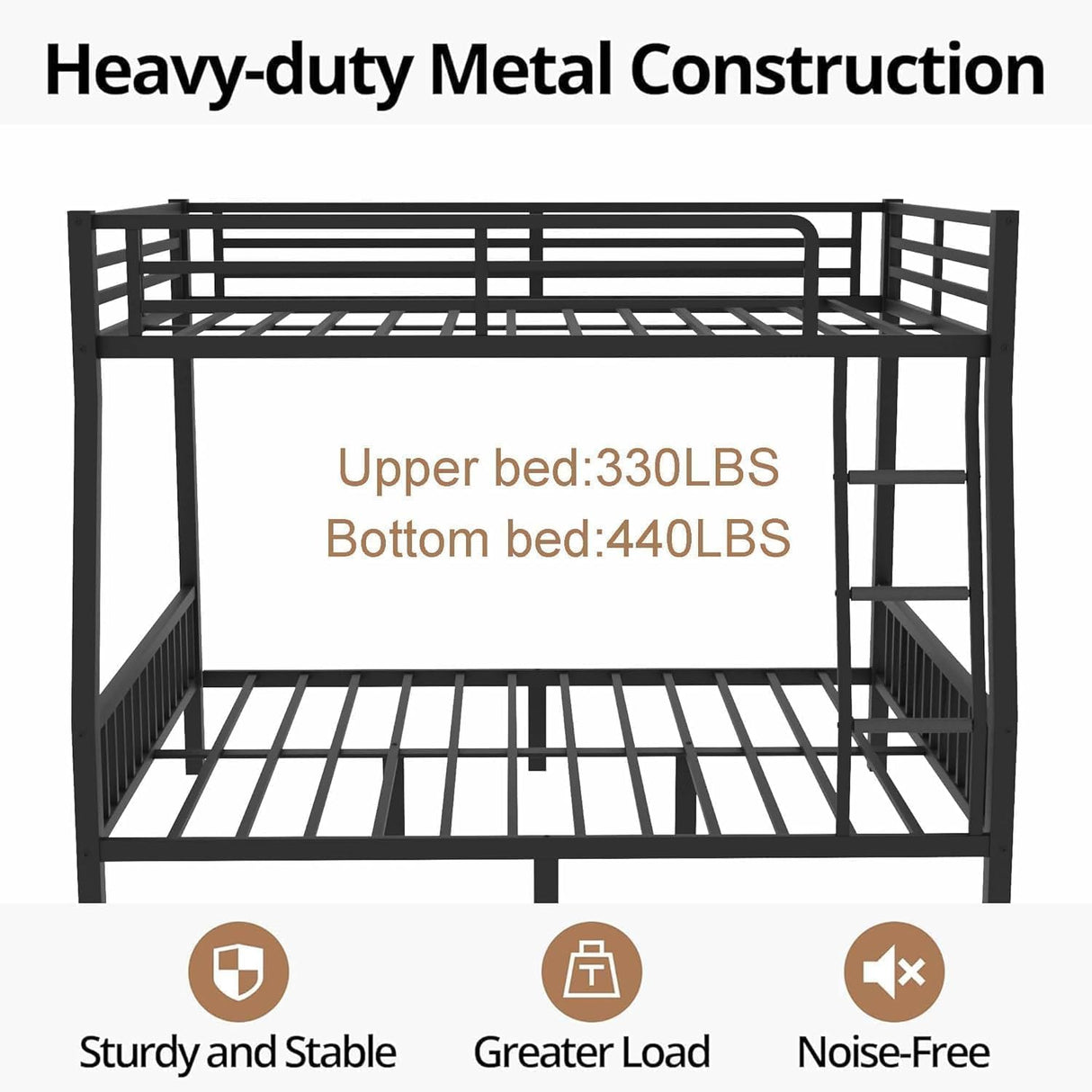 Full XL Over Queen Bunk Beds for Kids Teens Adults, Heavy-Duty Metal Bunk Bed Full Over Queen with Ladder and Slats Support for Boys Girls,Space-Saving,Noise Reduced,Black MoproBeti