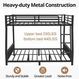 Full XL Over Queen Bunk Beds for Kids Teens Adults, Heavy-Duty Metal Bunk Bed Full Over Queen with Ladder and Slats Support for Boys Girls,Space-Saving,Noise Reduced,Black MoproBeti