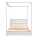 TMEOSK Modern White Full Size Wooden Canopy Bed Frame with Headboard and Sturdy Slat Support TMEOSK