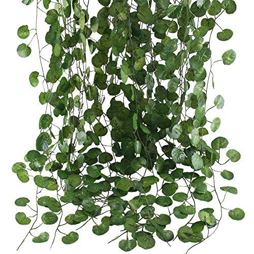 HO2NLE 12 Pack 84 Feet Artificial Fake Hanging Vines Plant Faux Silk Green Leaf Garlands Home Office Garden Outdoor Wall Greenery Cover Jungle Party Decoration HO2NLE