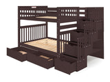 Bedz King Stairway Bunk Beds Full Over Full with 4 Drawers in The Steps and 2 Under Bed Drawers, Dark Cherry Bedz King