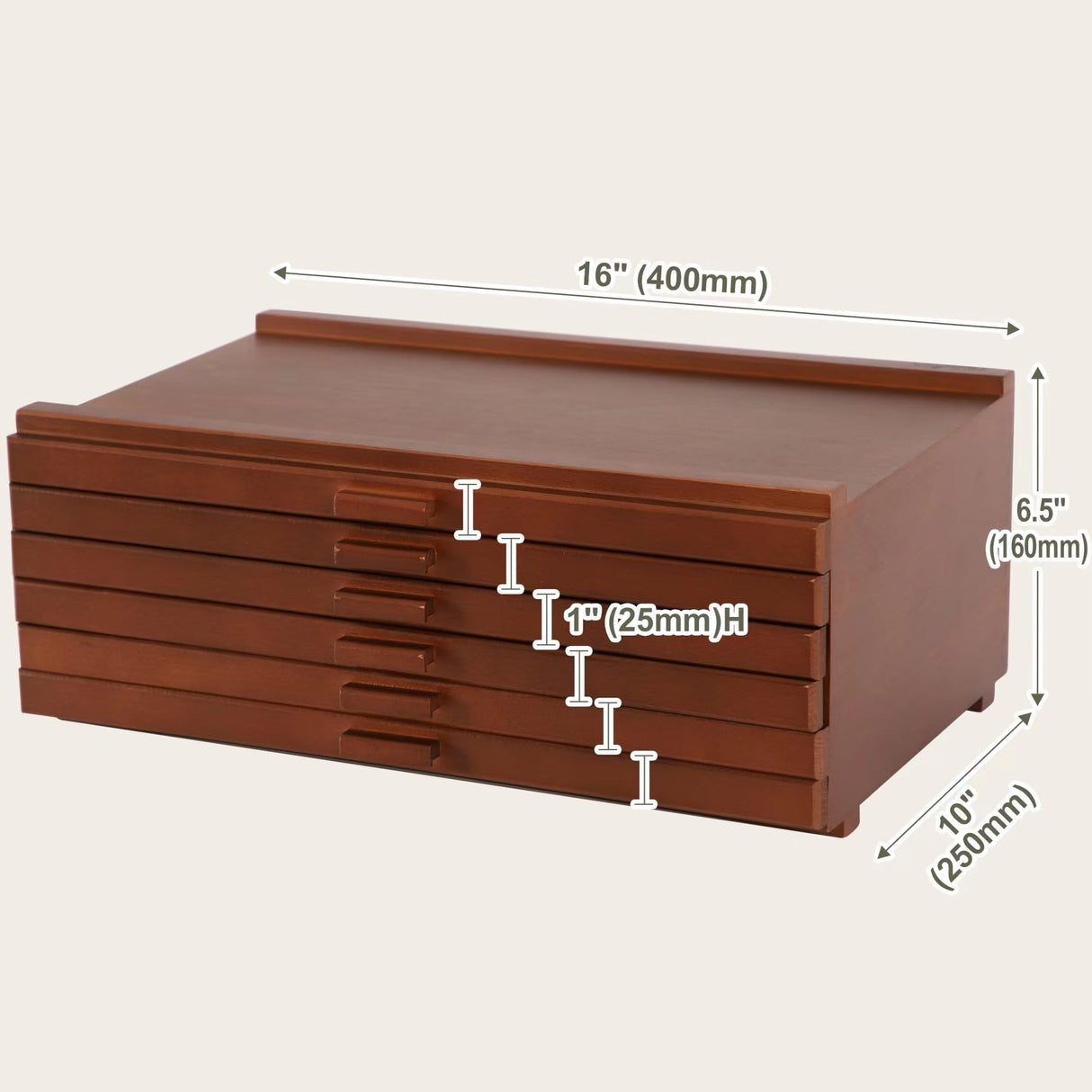 VISWIN 6-Drawer Art Supply Storage Organizer, Beech Wood Artist Storage Box with Removable Dividers, Portable Art Box for Paints, Brushes, Pencils, Pens, Pastels - Walnut VISWIN
