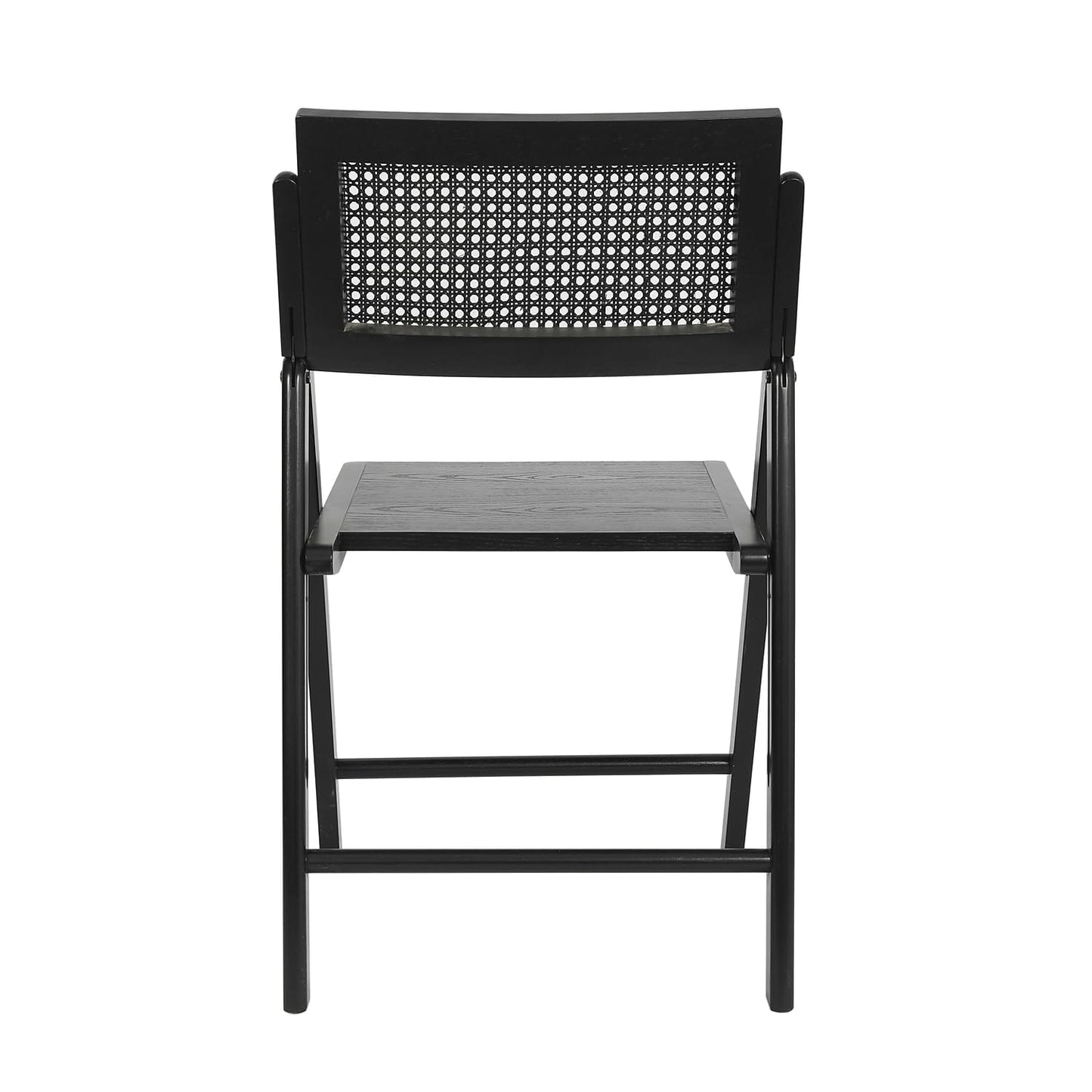 Flash Furniture Galene Set of 2 Cane Rattan Folding Chairs with Solid Wood Frame Ventilated Back, Perfect for Events or Additional Seating, Black