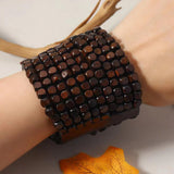 COLORFUL BLING Handmade Natural Wooden Beads Cuff Bracelet Woven Chunky Geometric Bangle for Women Summer Beach Boho Jewelry-multilayer COLORFUL BLING