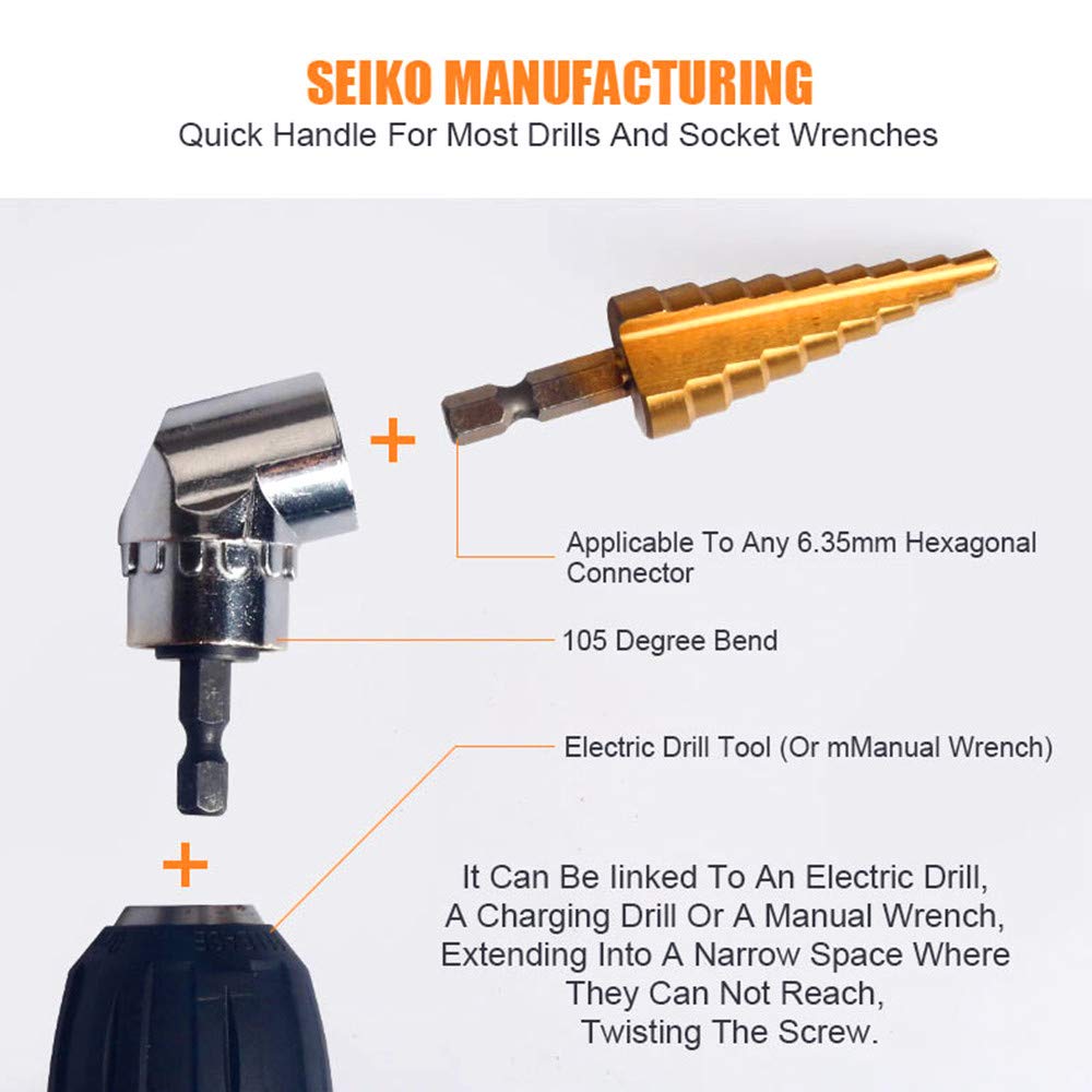 CIGOTU Impact Grade Power Hand Tools Driver Sockets Adapter Extension Set, 3Pcs 1/4 3/8 1/2" Hex Shank Drill Nut Driver Bit Set + 105 Degree Right Angle Driver Extension Screwdriver Drill Attachment CIGOTU