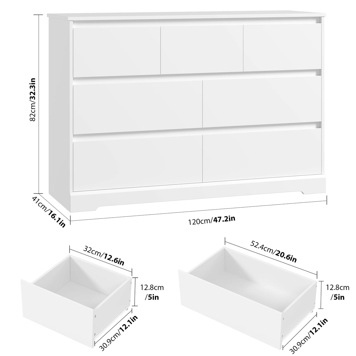 FACBOTALL Dresser for Bedroom, Modern White Dresser, Wood Chest of Drawers Nursery Dresser with Storage, 7 Drawer Double Dresser with Handle Free, Large Storage Dresser Organizer for Living Room,White FACBOTALL