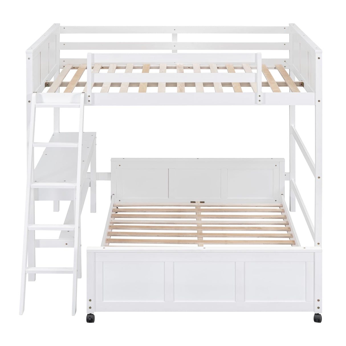 Harper & Bright Designs Full Over Full Bunk Beds with Desk and Drawers, Wood Full Size Loft Bed with Removable Full Platform Bed Frame, Bunk Bed with Ladder for Kids Girls Boys, White Harper & Bright Designs