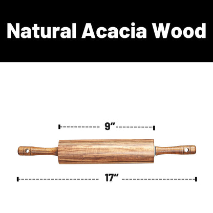 KITEISCAT Acacia Wooden Rolling Pin for Baking - Non-Stick Dough Roller with Handles- 17 Inches Long Baking Rolling Pin for Pizza, Fondant, Crust, Cookie & More- Classic Pastry Rolling Pin