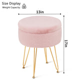 Cplxroc Ottomans Round Faux Fur Ottoman with Storage Footstools Vanity Chair Coffee Table Ottoman for Living Room (Pink) Cplxroc