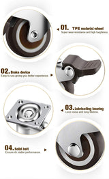 GBL 1" Small Caster Wheels with 2 Brakes + Screws - 90Lbs - Low Profile Castor Wheels with Brakes - Set of 4 No Floor Marks Silent Casters - Mini Wheels for Cart and Furniture GBL