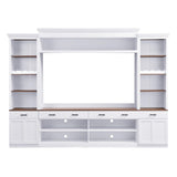 Ball & Cast Farmhouse 4-Piece Wall Unit Entertainment Media Center Set with Bookshelf for TVs Up to 70",Large Entertainment Wall Unit TV Stand W/Adjustable Shelves and Wine Rack,for Living Room,White Ball & Cast