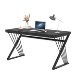 FOLUBAN Black Desk, Modern Wood and Metal Computer Desk for Home Office, Simple Writing Work PC Desks for Bedroom, Industrial Study Gaming Table for Living Room, Black, 53 Inch FOLUBAN