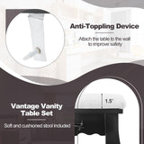 CHARMAID Girls Vanity Table with Lighted Mirror and Stool, 10 Dimmable LED Lights, 3 Color Lighting Modes, 4 Drawers, Rose-Shaped Handle, Bedroom Dressing Makeup Vanity Desk Set (Black) CHARMAID