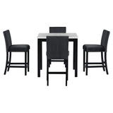 5 Piece Counter Height Dining Table Set with Square Faux Marble Table and 4 Upholstered Chairs, Solid Wood Kitchen Dining Table Set for Small Spaces, Family Kitchen and Dining Room.(Black) Bellemave
