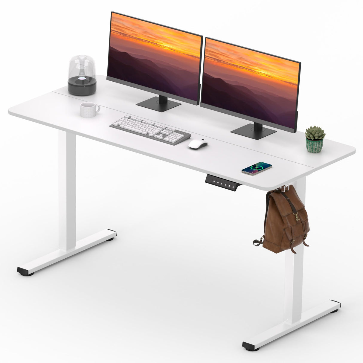 FitStand Adjustable Stand Up Desk with Memory Preset, Standing Desks 55 x 24 Inch Electric Home Office Desk Computer Workstation Splice, White Top + White Frame FitStand