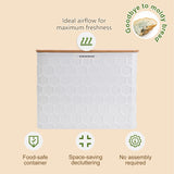 NIKKY HOME Extra Large Space Saving Farmhouse White Bread Box With Bamboo Lid - Holds 2 Loaves - Vertical Breadbox Bread Storage Bin Holder for Kitchen Countertop, Honeycomb Embossed Pattern NIKKY HOME
