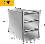 Outdoor Kitchen Drawer Stainless Steel BBQ Triple Drawer Flush Mount for Outdoor Kitchen Island,-14W X 21H X 23D Inch WoodArtSupply