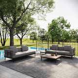Acanva Modular Outdoor Patio Sectional Sofa, All-Weather Free Combination L-Shaped Balcony Couch with Side Table, Grey, 4 Seater + 1 Side Table Acanva